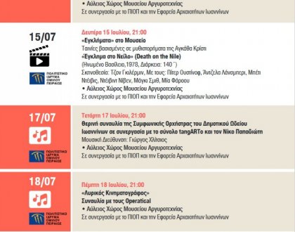 Το πρόγραμμα πολιτιστικών εκδηλώσεων του δήμου Ιωαννιτών για 6-10 Ιουλίου